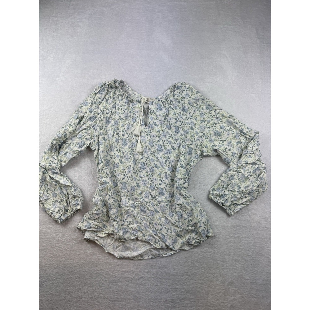 Angels Blue Floral Long Sleeve Blouse Large Coquette Cottage